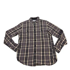 Wallace &‎ Barnes Flannel Work Shirt Blue Grey Orange Plaid Mens Small